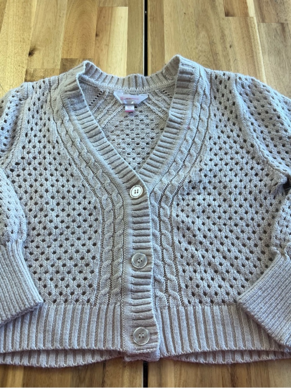 No Boundaries Chunky Knit Cardigan Size S Cropped Beige Button Front